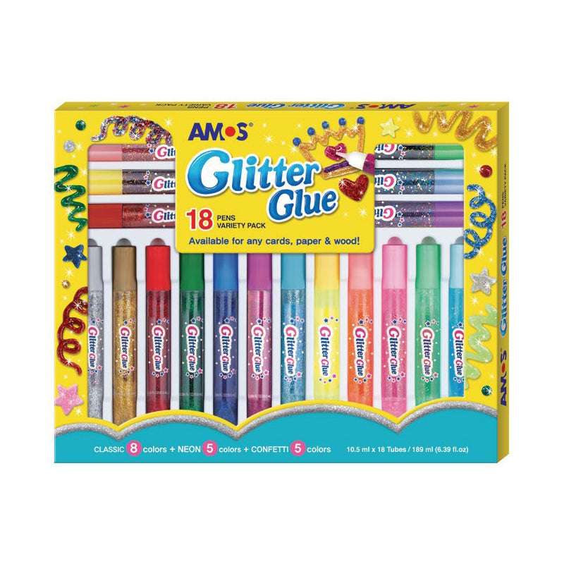 Amos 10.5ml Glitter Glues Set of 18